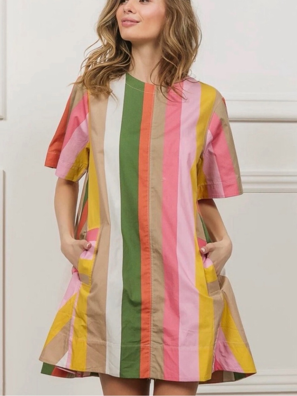 Anthropologie Maeve Pink and Green Striped Swing Top - Picture 4 of 9